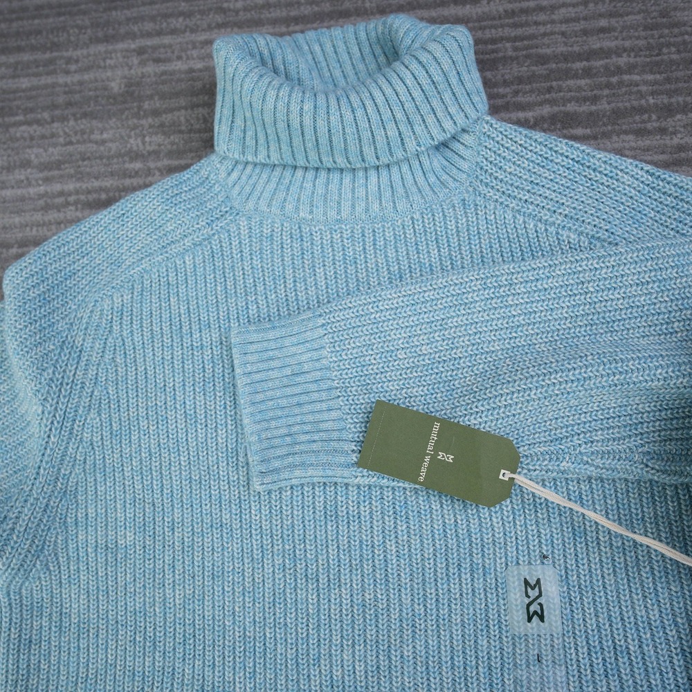 Mutual Weave MensTurtleneck Sweater Blue Frost Heather Shaker Stitch Large NWT